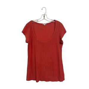 James Perse Coral Orange Scoop Neck Slub Tee Cotton Modal Size 4 XL